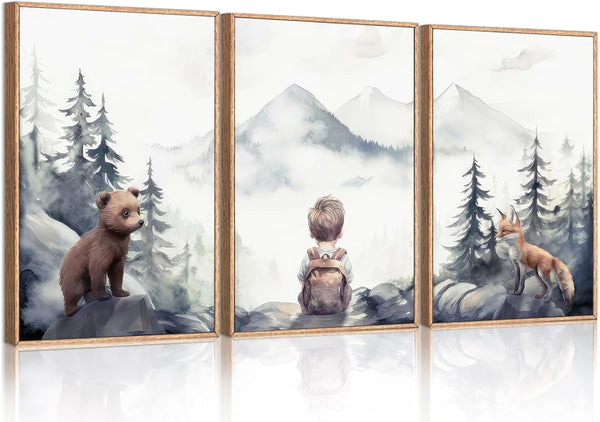 Generic 3Pcs Boy Adventure Nursery Wall Art Woodland Animals Bear & Fox Wall