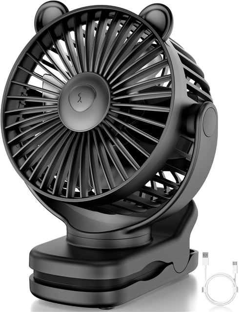 Clip on Fan, Rechargeable Portable Fan with 2000mAh Battery, Small Fan with 3 Wind Speeds, 360° Rotation, Ultra-Low