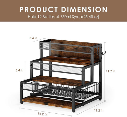 3 12 Countertop LOTEYIKE Tier Coffee Syrup Rack Organizer, Water Bottles Holder Stand Liquor Cabinet Storage, Wine Rack