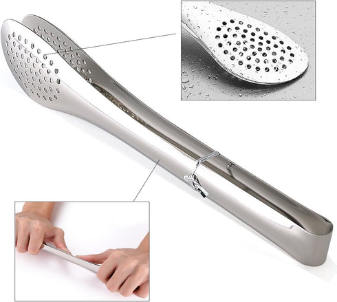 Pack of 3 Sizes Stainless Steel Tongs, Heavy Duty Food Tongs for Salads, Bread, Ham, BBQ, Cooking, Serving