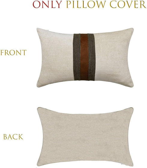 BOYSUM Farmhouse Decorative Outdoor Throw Pillow Covers, Brown Faux Leather Accent Pillow Cover, 18 x 18 Inch