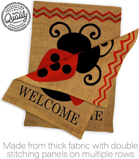 Welcome Ladybug Burlap Garden Flag - Double-Sided 12.5 x 18 Yard Decorations for Springtime Insect Wildlife