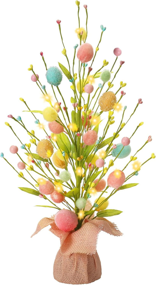 RoseCraft Easter Decorations, Artificial 18 Inch Pre-Lit Easter Egg Tree Tabletop Decor