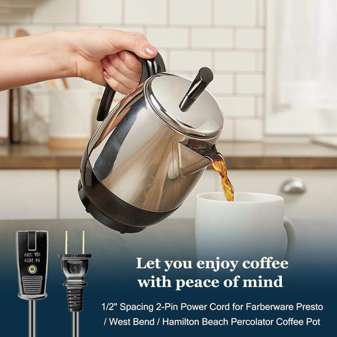 HASMX 6ft Power Cord for Hamilton Beach Percolator Coffee Pot Urn Model 40514 40614 40622, Fits Many Small Appliances