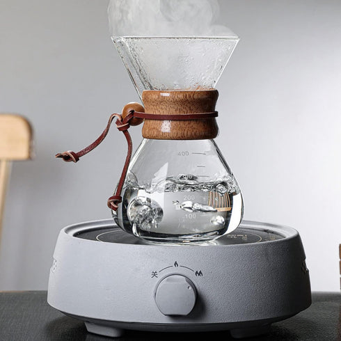 Pour Over Coffee Maker, 400ml Double Filter Wooden Sleeve Brewer for Home Cafe Parties