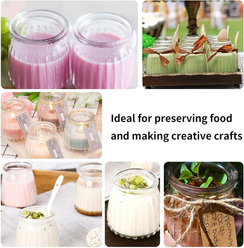 4oz 24 Pack Glass Jars with PE Lids and Cork Lids, Mini Pudding Jars Yogurt Jars Containers for Spice, Jam, honey
