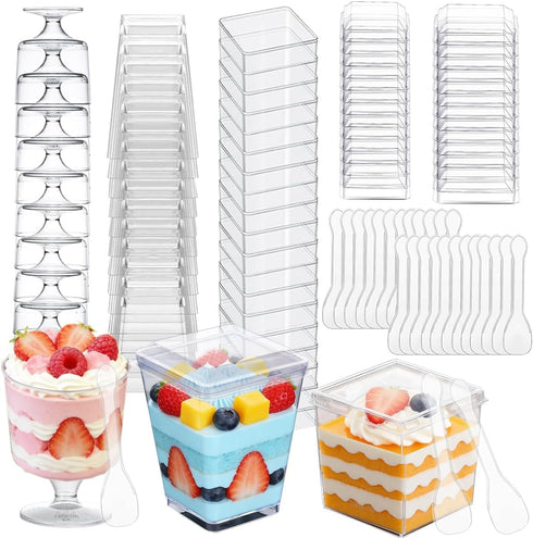 340 Pack Plastic Mini Dessert Cups with Lids and Spoons,5oz Clear Yogurt