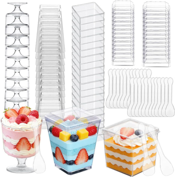 340 Pack Plastic Mini Dessert Cups with Lids and Spoons,5oz Clear Yogurt