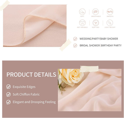 Light Peach Chiffon Table Runner, 27x120 Inches Long for Baby Shower and Wedding Decorations