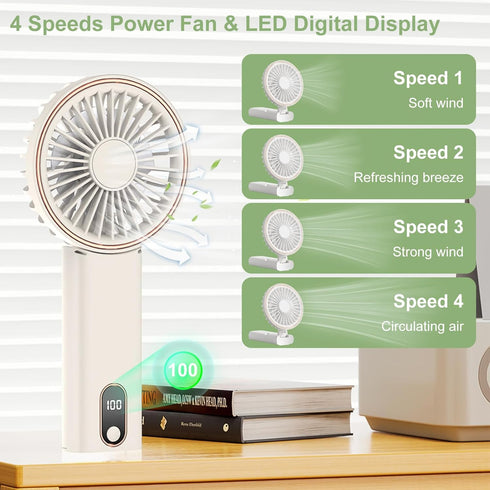 Mini Handheld Fan, Powerful Handheld Fan, Small Battery Operated Fan with LED Display, 4 Speed Adjustable, Lightweight Rechargeable Fan for Stylish Girl Women Travel (Mini-White) by Fanadith