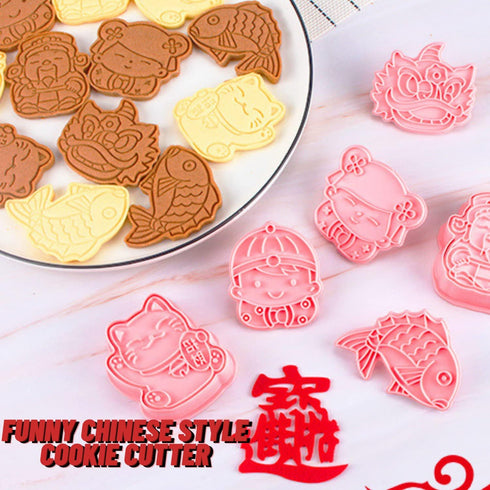 Crethinkaty 6pcs Chinese New Year Cookie Cutters - 3D Biscuit Mold Fondant Molds for Chinese New Year Bakeware