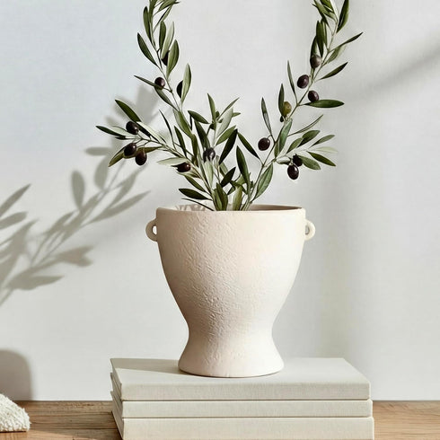 Ceramic Vase with Handles - Modern Terracotta Rustic Pottery for Home Decor,