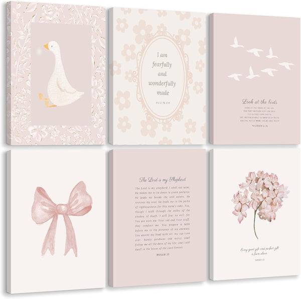 Lhoiplme Nursery Christian Wall Art Bible Verse Prints Pink Girl Nursery Room Canvas