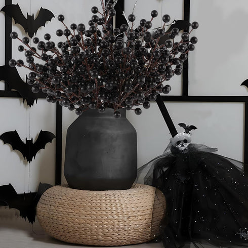 40 (40, Rowfad Pcs Artificial Berry Stems Branches, Halloween Black Faux Holly Berries Picks Ornaments for Christmas