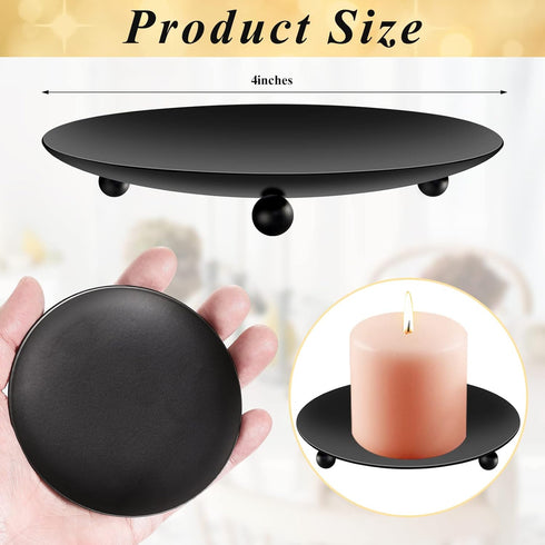 8PCS Black Iron Plate Candle Holder - 4'' Stand Plate for LED & Wax Candles, Decorative Pillar Candle Plate for Weddings