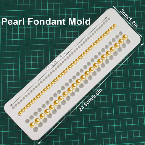 Pearl Fondant Molds - 4 Size Round Pearl Chain Silicone Mold for Cupcake Toppers, Fondant Candy Decoration