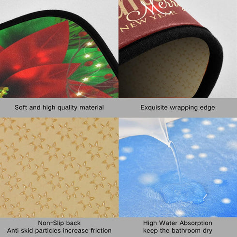Christmas Kitchen Rugs Red Poinsettia Flower Non Slip Soft Mats, Anti Fatigue Bath Rug Runner Doormats for Home Decor