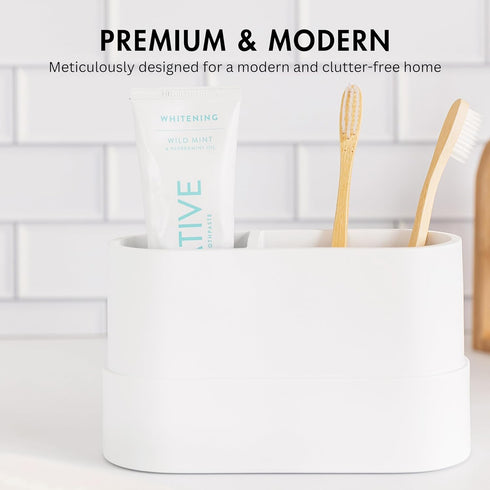 Countertop, Yew Design Matte White Large Toothbrush and Toothpaste Holder and Cup for Bathroom Vanity and Round