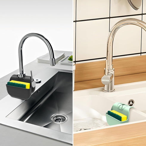 Sponge Holder for Kitchen Sink, Silicone Sink Saddle Caddy Organizer Rack, Sponges Holder Over Faucet, Hanging Kitchen