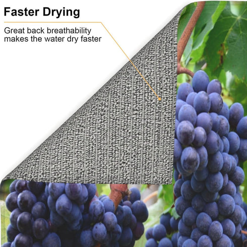 Fruit Purple Grapes Photo Absorbent Dish Drying Mats for Kitchen, Reversible Dish Pad Drainer Countertop Mats 18 x 16 In