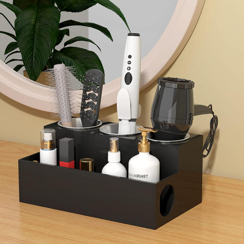 NIUBEE Hair Tool Organizer, Black Acrylic Blow Dryer and Styling Organizer, Bathroom Countertop Storage Stand