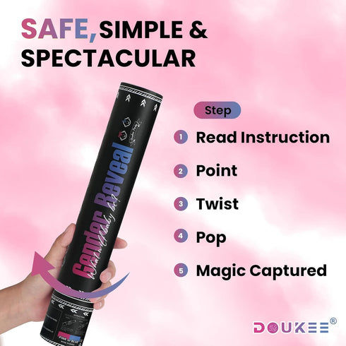 2PK Girl Gender Reval Powder Cannon Pink, DOUKEE Pink Powder Only Smoke Cannon Smoke Popper for Gender Reveal, Baby