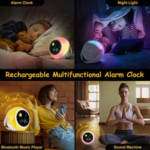 Mulukiss Alarm Clock for Kids, Bluetooth Music Player&Digital Clock, Sleep Sound Machine for Kids Bedroom, Kids Alarm