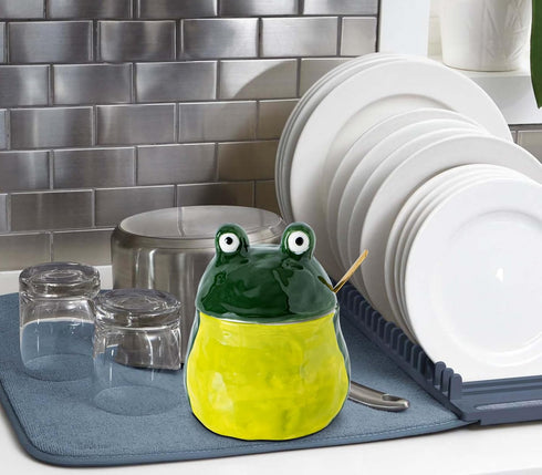 dgudgu Countertop Countertop Frog Salt Cellar With Lid And Spoon Ceramic Salt Container Green Salt Box Cute Salt