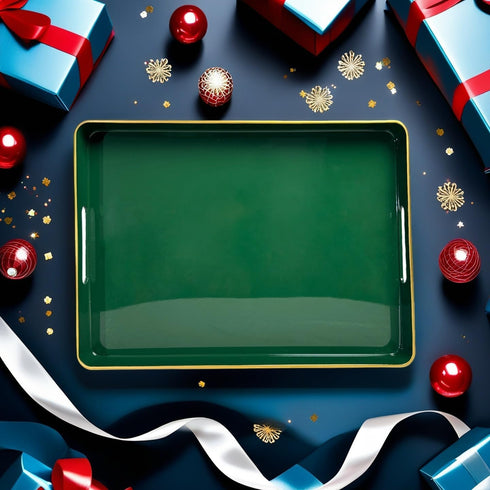 Room.16.7"*12"*1.6" Large Green Tray, Elegant Plastic Coffee Table Tray for Ottoman, Home Decor, Living