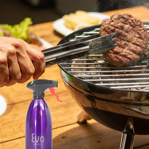 Evo 18/8 Stainless Steel Non-Aerosol Oil Sprayer for Olive Oil, Cooking Oils, and Vinegars, Purple, 16-Ounce
