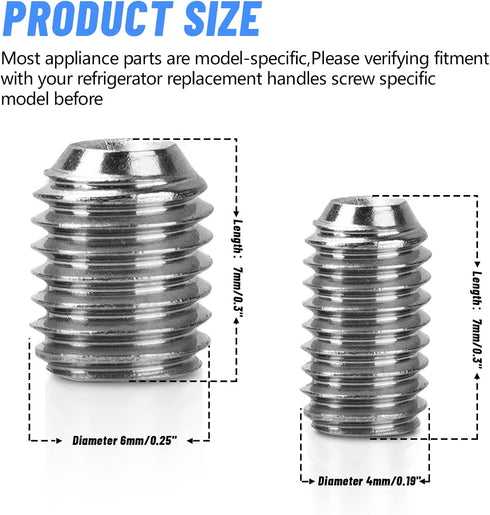 W11366418 Refrigerator Freezer Door Handle Mounting Set Screw for Whirlpool Refrigerator