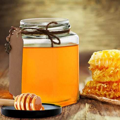Woaiwo-q 12Pack 12 oz Glass Honey Jars with Lids, Clear Hexagon Jars with Black Lids, Honey Storage Jars + Wooden