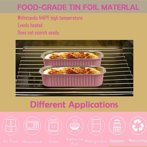 12Pack Mini Loaf Pans with Lids and Spoons, 6.8oz Disposable Rectangle Aluminum Foil Oven Cake Container, Baking Bread Muffin Dessert Tins for Family Gatherings and Picnics (Pink) by MJPCUAU