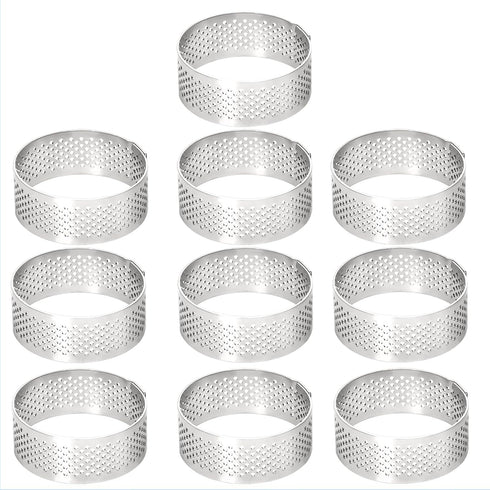 10 Pcs 1.98 Inch Stainless Steel Tart Ring, Heat-Resistant Perforated Cake Mousse Ring for Baking