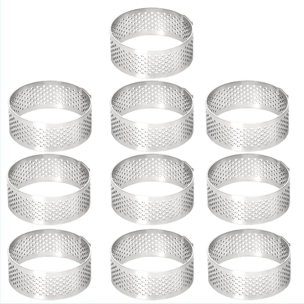 10 Pcs 1.98 Inch Stainless Steel Tart Ring, Heat-Resistant Perforated Cake Mousse Ring for Baking