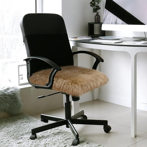 2 (1.6ft 1.6ft) Softlife Camel Faux Fur Sheepskin Chair Cover PCs Seat Cushion Pad Super Soft Area Rugs for Living