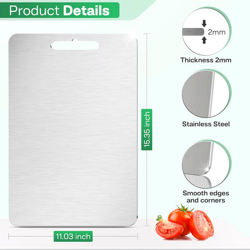 BEGCON 304 15.4" 11" Stainless Steel Cutting Boards for Kitchen - Stainless Steel Food Grade, Double-Sided Non Toxic