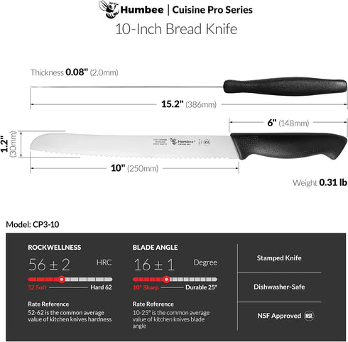 Cusine Pro 10 inch Bread Knife, Serrated Knife with Wave Razor-Sharp Blade and Comfortable Grip