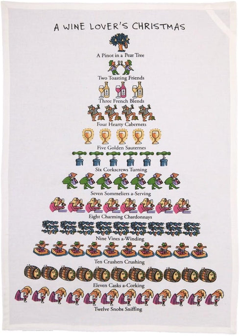 Mistletoe & Co. A Wine Lover's Christmas Kitchen Tea Towel, 100% Cotton, 18" x 26"