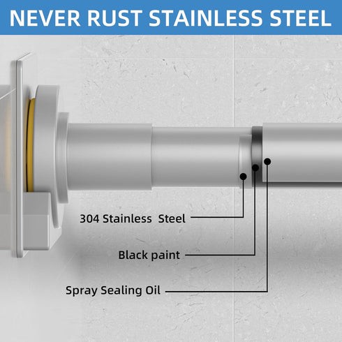 Matte Silver Shower Curtain Rod, 1 Inch Diameter Stainless Steel Adjustable Spring Tension Rods 32 to 68"