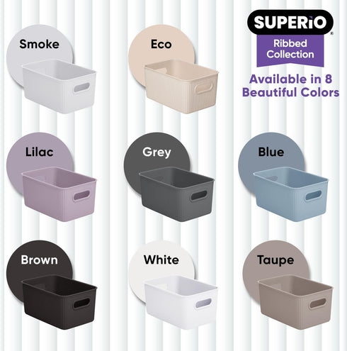 Superio Ribbed Collection - Medium Lilac Purple Plastic Open Storage Bins Organizer Baskets (6 Pack)