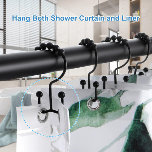 Shower Curtain Hooks Rings, TENOVEL Double Sided Rust Proof Hooks for Bathroom Shower Rods, Set of 12