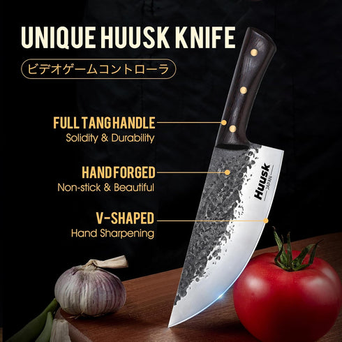 Huusk Butcher Knife, Hand Forged Meat Cleaver Knife, Japanese High Carbon Steel for Outdoor Cooking, Great Christmas