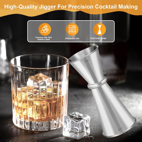 Lexenic 1oz 2oz Japanese Jigger, 7 Measurements Inside, Premium Stainless Steel Heavy-Duty Bar Accessories, Pack 2