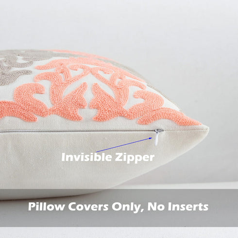 HWY 50 Coral Pink Decorative Throw Pillow Covers - 18x18 Inch (1 Piece) - Embroidered Cotton Farmhouse Cushion Cover