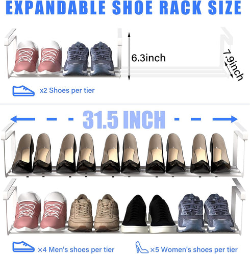 1 Closet 16.5-31.5 Inch CroBlissful Pcs Expandable Shoe Rack Organizer for Adjustable Retractable Hanging Cabinet Shoe