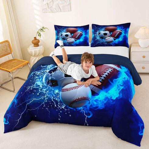 Set Set 1 Feelyou Boys Sports Comforter Football Baseball Soccer Bedding with Pillow Cases Basketball Microfiber Kids