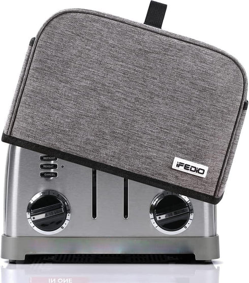 iFedio Toaster Cover 4 Slice with Storage Pockets, Washable & Waterproof Dust Cover (Grey)
