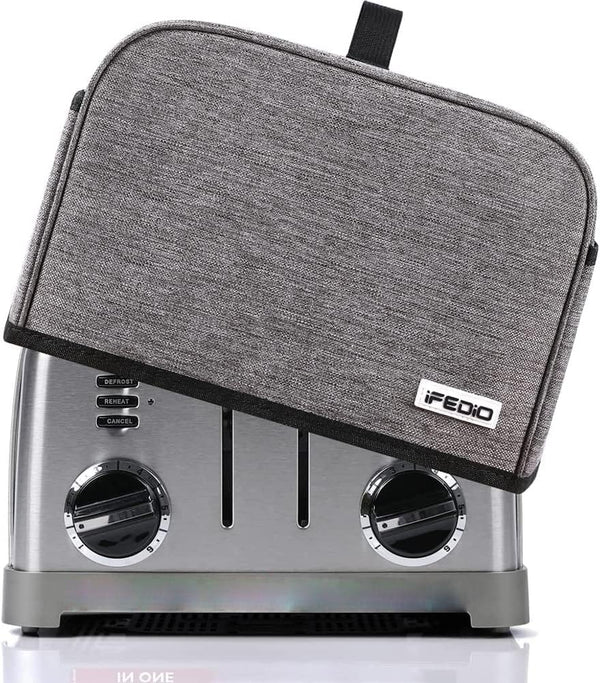 iFedio Toaster Cover 4 Slice with Storage Pockets, Washable & Waterproof Dust Cover (Grey)
