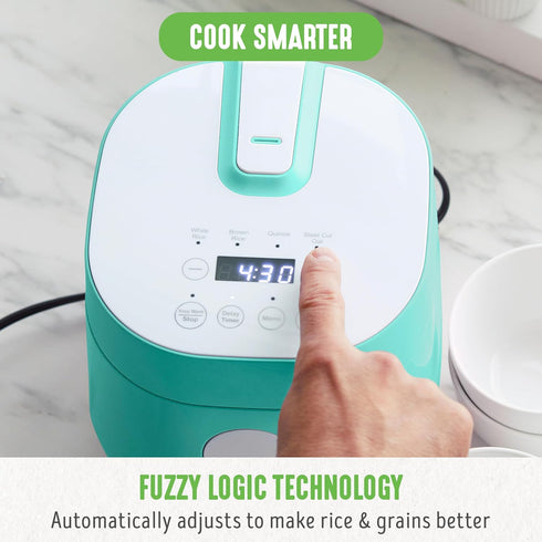 GreenLife 4-Cup Digital Rice Cooker, PFAS & PFOA-Free, Removable Ceramic Pot, Touch-screen, Turquoise